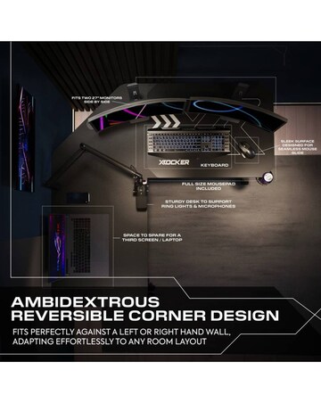 X Rocker Cougar 140cm Height Adjustable Corner Gaming Desk with Mousepad - Black