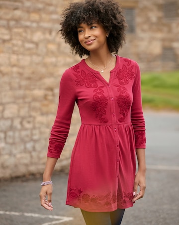 Joe Browns Ribbed Button Through Tunic Top With Embroidery Detail