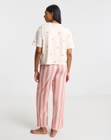 Fruit Embroidery Detail Top And Stripe Print Pyjama Set