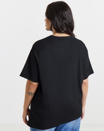 Simply Be Black Crew Neck Textured Asymmetrical Hem Longline Top