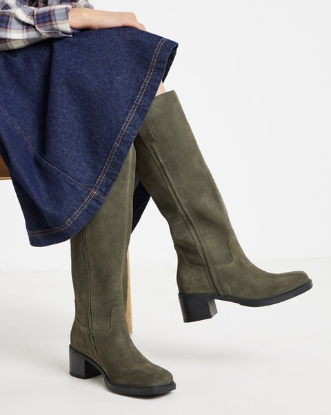 Winnie Suede Block Heel Knee Boots - Extra Wide Fit (EEE) & Super Curvy Calf
