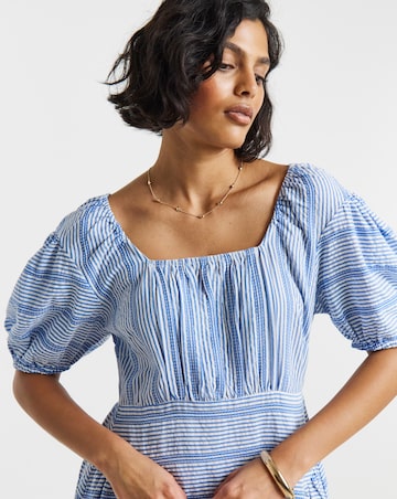 Native Youth Waist Gathered Bust Low Back Midi Dress In Stripe