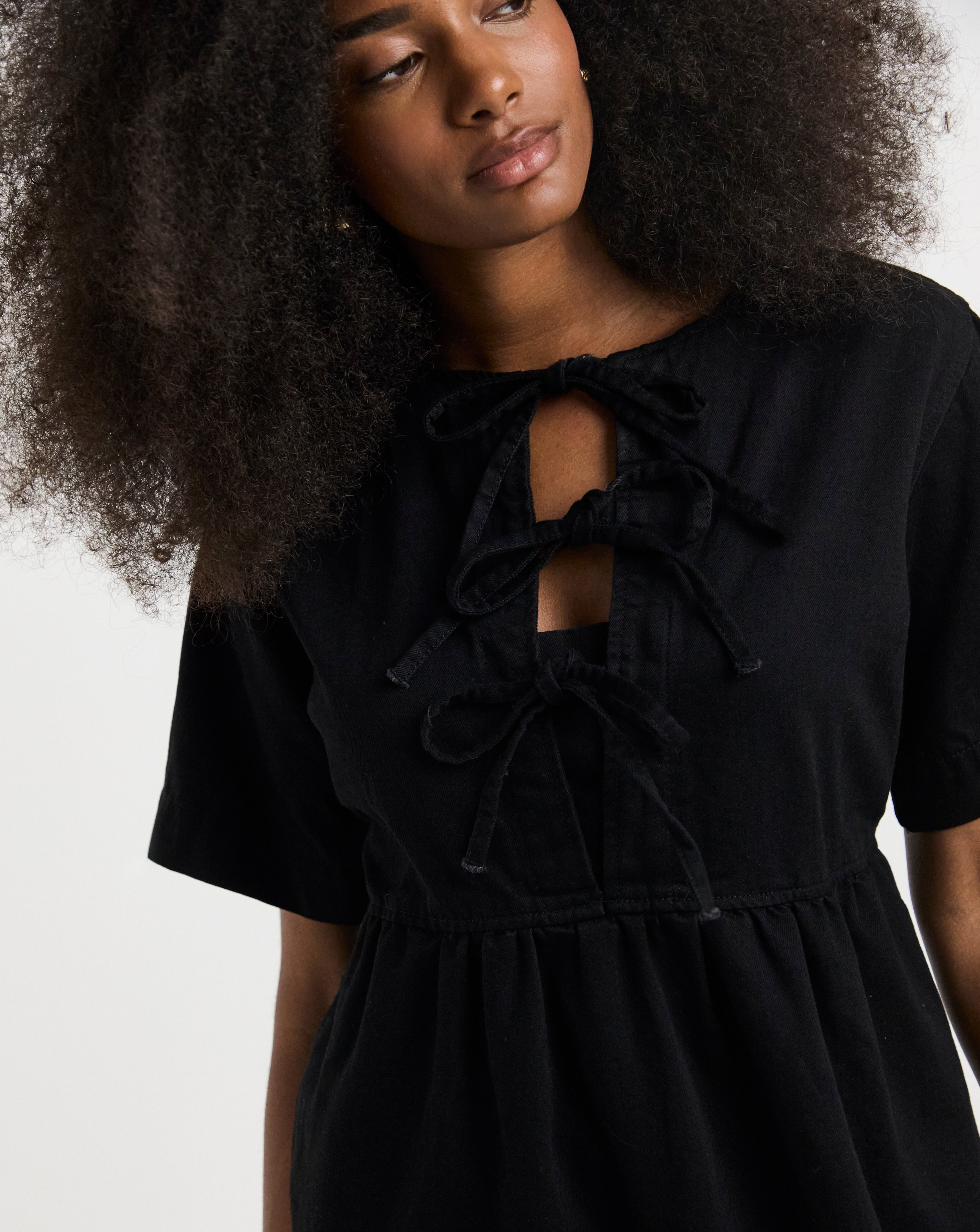 Simply Be Black Denim Tie Front Midi Dress | Simply Be