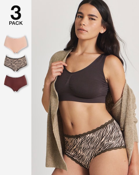 Pretty Secrets (3 Pack) Microfibre Lace Trim Short Knickers