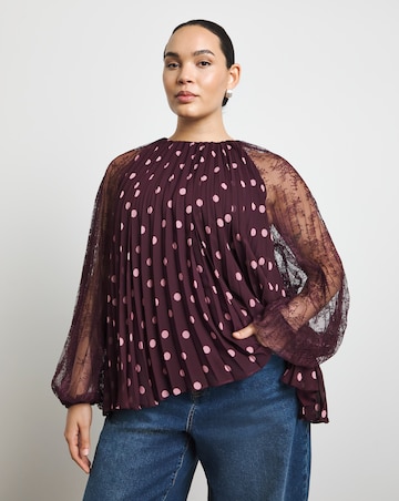 Joanna Hope Polka Dot Pleated Blouse