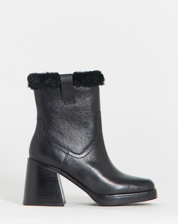 Kai Leather Fur Cuff Platform Boots - Wide Fit (E)