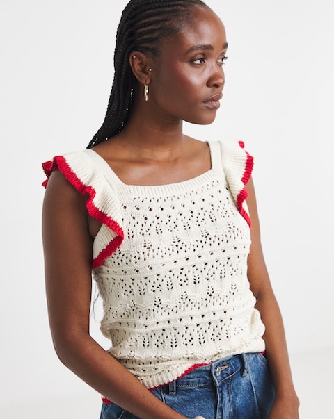 Simply Be Ruffle Knitted Vest with Contrast Hem