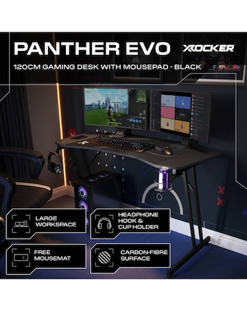 X Rocker Panther Evo 120cm Gaming Desk with Mousepad - Black