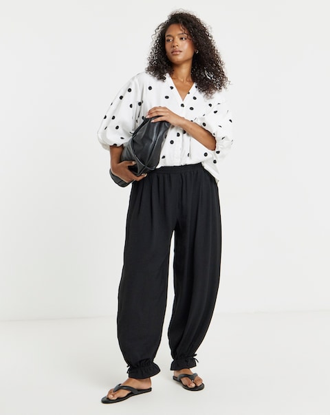 Simply Be Black Tie Cuff Detail Balloon Trouser