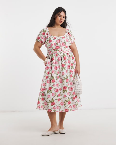 Floral Waist Detail Midi Dress