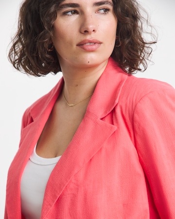Coral Cropped Linen Look Blazer