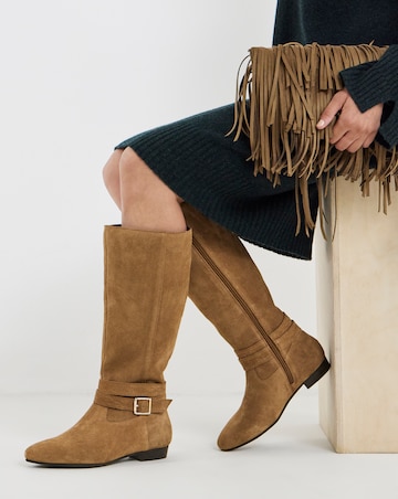 Neveah Suede Flat Knee High Boots - Wide Fit (E) & Curvy Calf