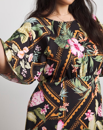 Joanna Hope Cape Sleeve Printed Tea Dress