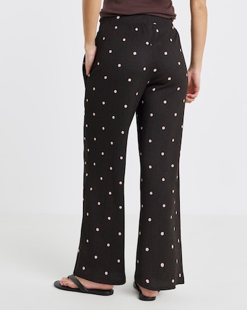 Chocolate Jersey Textured Wide Leg Trouser with Pink Spot