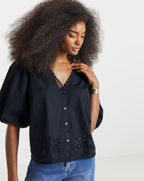 Broderie Cutwork Blouse - Black