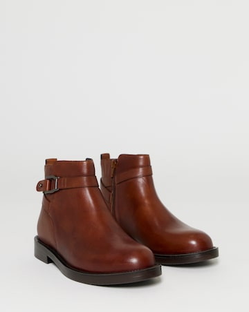 Jazz Leather Flat Buckle Ankle Boots - Wide Fit (E)