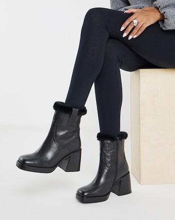 Kai Leather Fur Cuff Platform Boots - Wide Fit (E)