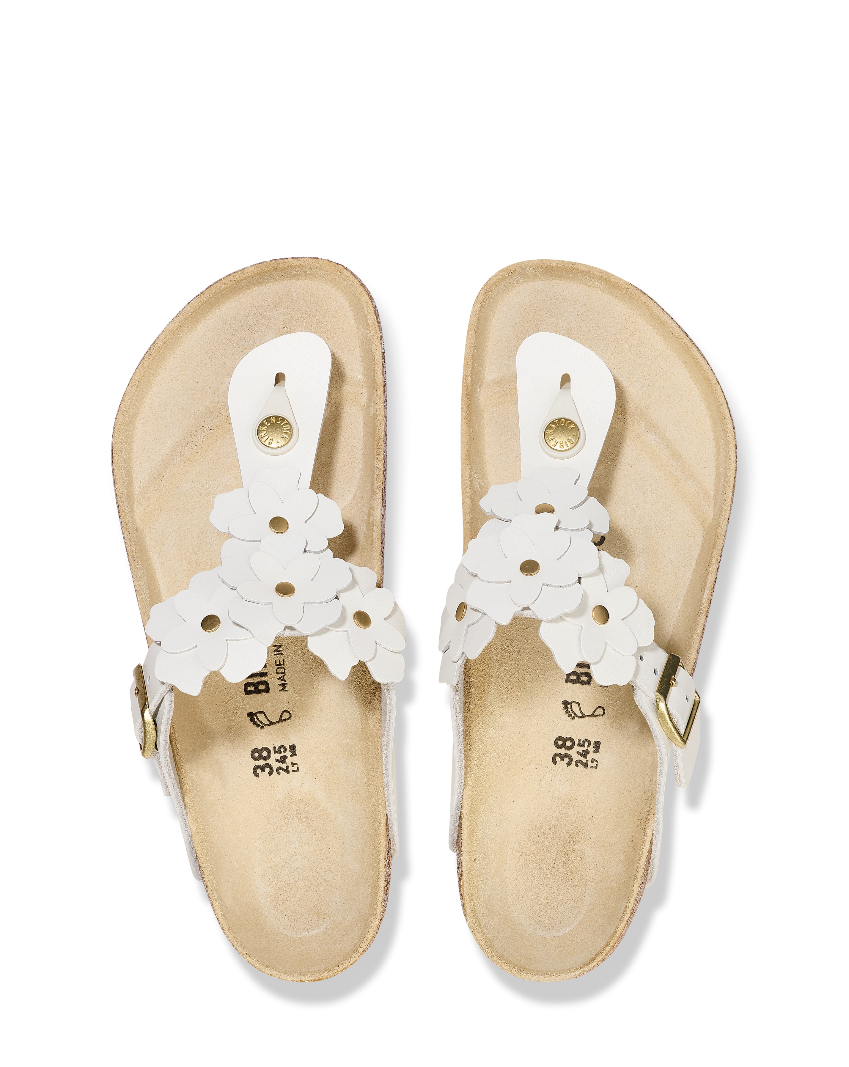 Birkenstock Gizeh White Smooth Leather Flower Sandals - Standard