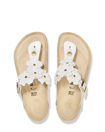Birkenstock Gizeh White Smooth Leather Flower Sandals - Standard Fit (D)