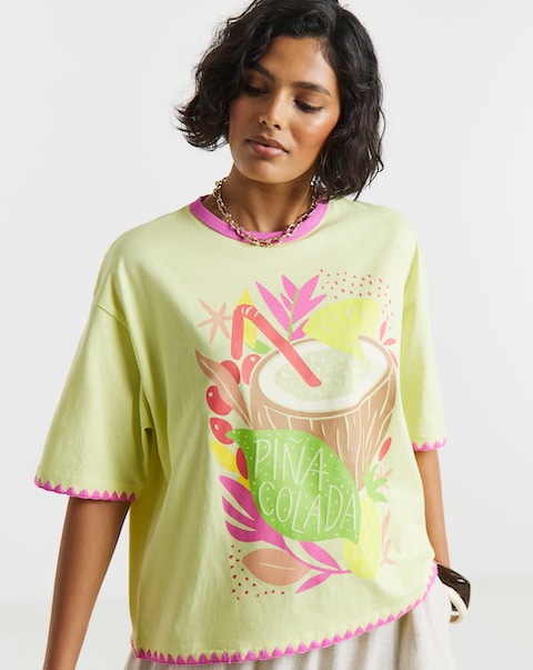 Green Pina Colada Graphic Oversized T-Shirt