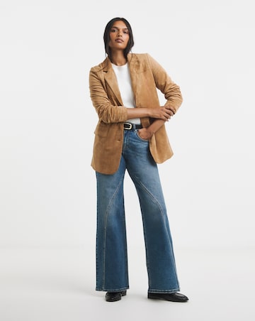 Mid Blue Seamed Wide Leg Jeans