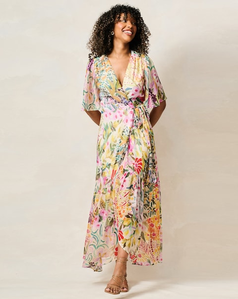 Hope & Ivy Julia Flutter Sleeve Maxi Wrap Dress