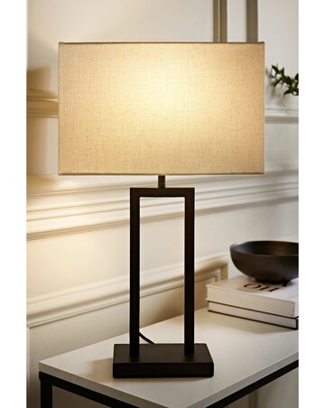ValueLights Gloria Black Double Stem Table Lamp with Rectangular Shade