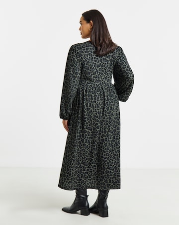 Simply Be Khaki Leopard Wafffle Dropped Hem Midi Dress