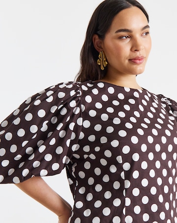 Spot Print Puff Sleeve Shift Dress