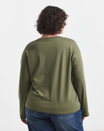 Simply Be Khaki And Pink Long Sleeve Scallop Edge T-Shirt