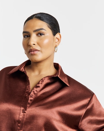 Simply Be Copper Liquid Satin Oversized Shirt