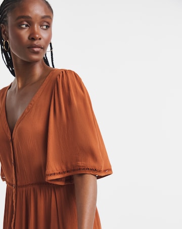 Simply Be Rust Crinkle Tiered Maxi Dress with Ladder Trim