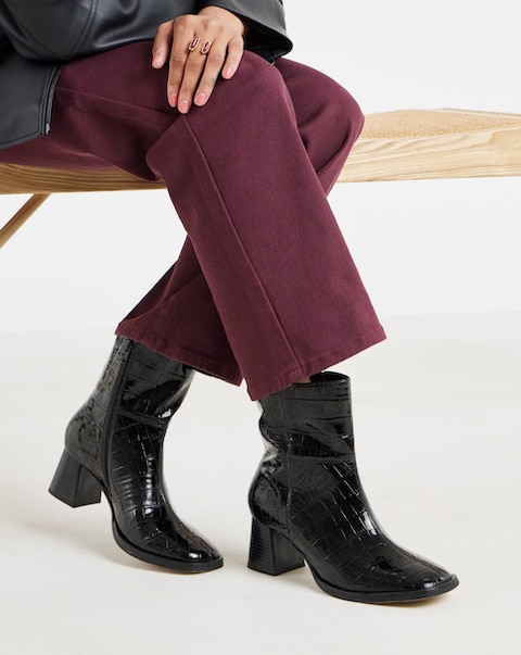 Brooklyn Flared Block Heel Ankle Boots - Extra Wide Fit (EEE)
