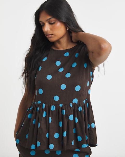 Simply Be Chocolate Spot Peplum Shell Top