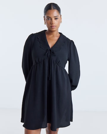 Simply Be Black Long Sleeve Collared Skater Dress