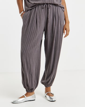 SIMPLY BE GREY PINSTRIPE TIE WAIST BALLOON TROUSER