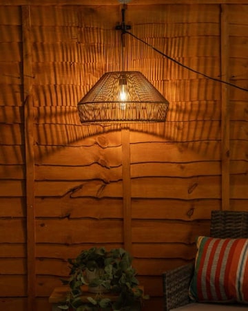 ValueLights Solar Powered Outdoor Garden Natural Rattan Pendant Hanging Light