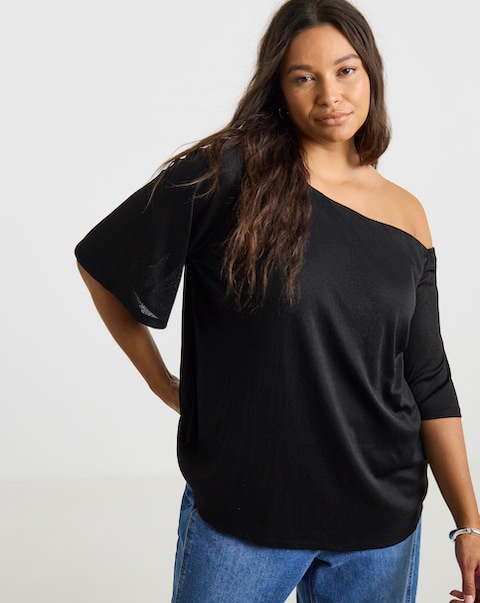 Simply Be Black Off The Shoulder Short Sleeve Top