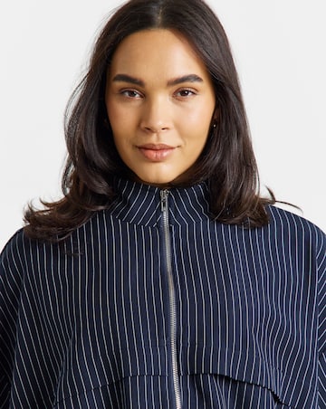 Simply Be Navy Stripe Full Zip Funnel Neck Top