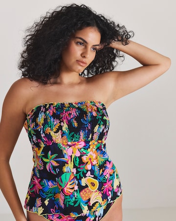 Fruit Print Shirred Bandeau Tankini Top
