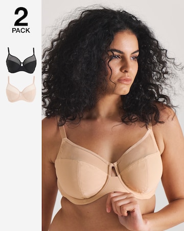 Pretty Secrets (2 Pack) Maisie Mesh Minimiser Wired Bras (D-J) Black/Almond
