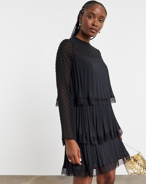 Joanna Hope Tiered Shift Dress With Lace Trim