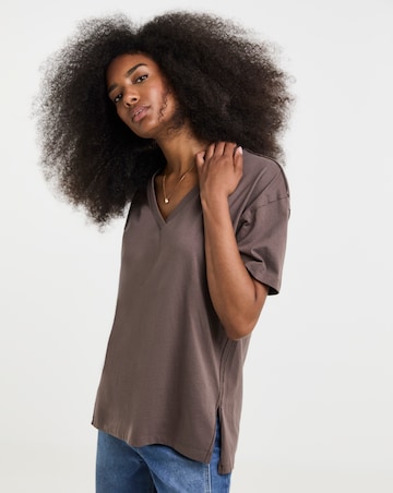 Simply Be Chocolate Slouchy V Neck T-Shirt