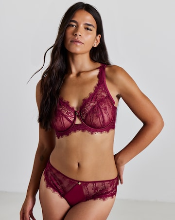 Pretty Secrets Eyelash Lace Underwired Full Cup Bra Burgundy