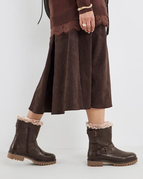 Dorinda Leather Faux Fur Ankle Boots - Extra Wide Fit (EEE)