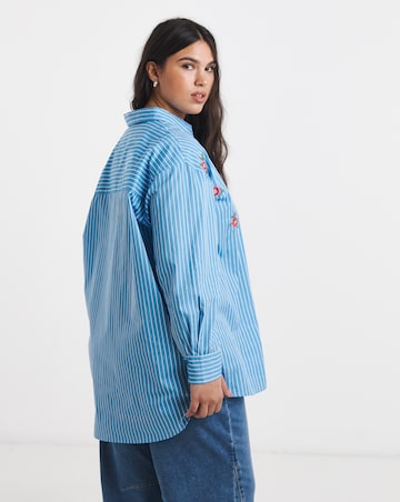 Blue Stripe Embroidered Oversized Shirt