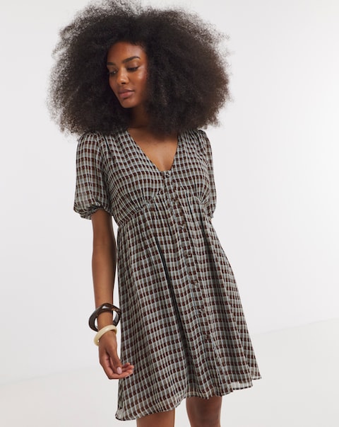 Check Button Through Skater Dress