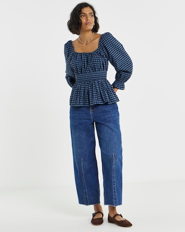 SIMPLY BE GINGHAM SHIRRED WAIST BLOUSE CO-ORD