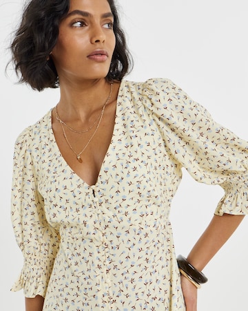 Simply Be Yellow Floral Shirred Sleeve Tea Dress