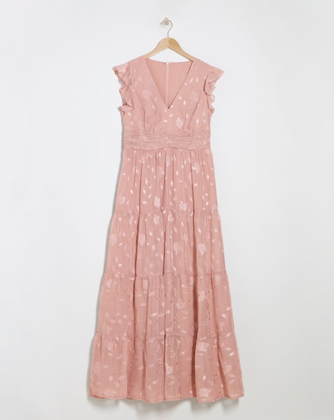 Maya Curve Jacquard Tiered Hem Maxi Dress